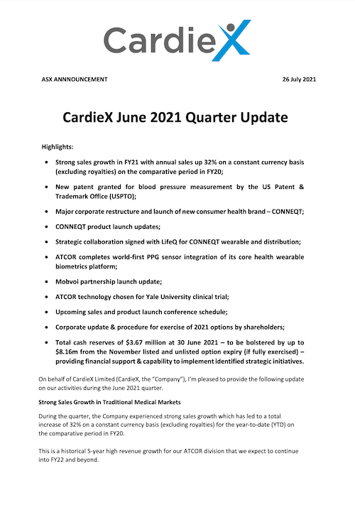 CardieX Quarterly Update