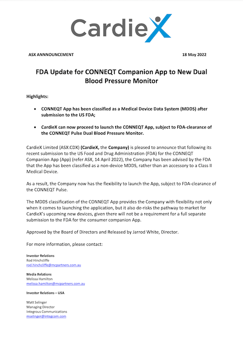FDA Update for CONNEQT Companion App